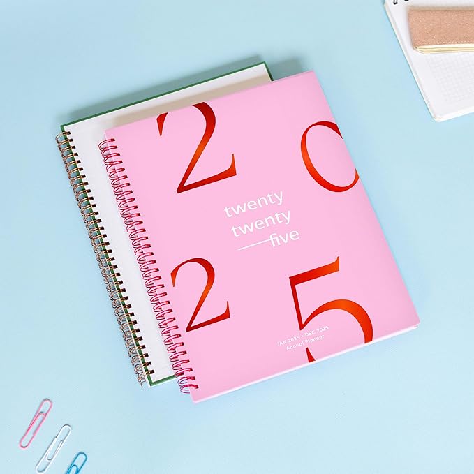 Rileys & Co 2025 Floating Weekly Planner - Annual Weekly & Monthly Agenda Planner, Jan - Dec 2025, Hardcover Cover, Notes Pages, Twin-Wire Binding (8.5 x 11-Inches, Pink)