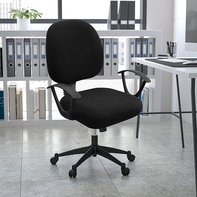 Smiry Stretch Printed Office Computer Chair Covers, Universal Washable Removable Desk Rotating Chair Slipcovers Protector, Seat + Backrest Cover - Black