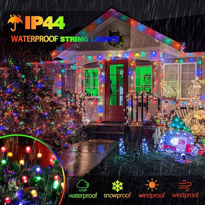 2-Pack 200 LED Christmas Lights for Indoor Outdoor, 66FT Super Bright String Lights Plug in, Waterproof 13 Modes Xmas Twinkle Lights Outdoor for Christmas Decorations Bedroom Xmas Tree (Multicolor)