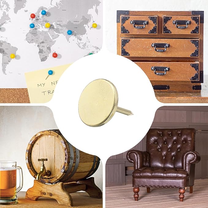 uxcell 100Pcs Upholstery Tacks, 11mmx13mm Flat Head Thumb Tack Decorative Furniture Nails Push Pins for Furniture Sofa Headboards, Gold