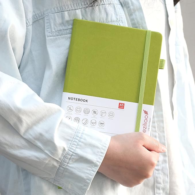 Deziliao Lined Journal Notebooks with Pen Loop, Hardcover Notebook Journal for Work, 100Gsm Premium Thick Paper with Inner Pocket, Medium 5.7"x8.4", (Green, Ruled)