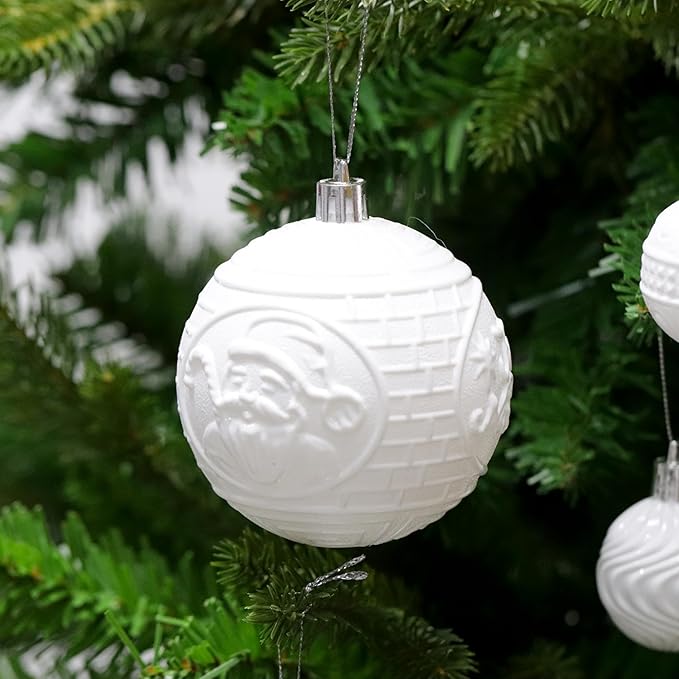 Senjie 36pcs Shatterproof Multi-Size Multi-Style White Christmas Ornaments