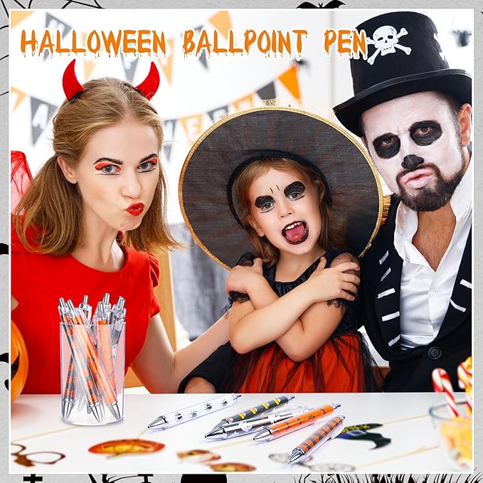 Thenshop 50 Pcs Halloween Pens Bulk Halloween Theme Gel Ink Ballpoint Pens Pumpkin Ghost Bat Spider Pattern Witch Party Favors Appreciation Gifts for Friends Office Employee Work