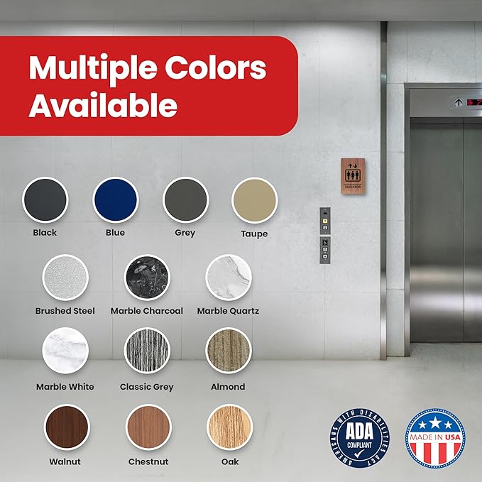 Promot Elevator Sign – ADA Braille Elevator Decor for Business, Self-Adhesive, 9" x 6", Commercial Door Signage, Office Wall Decor - Chestnut