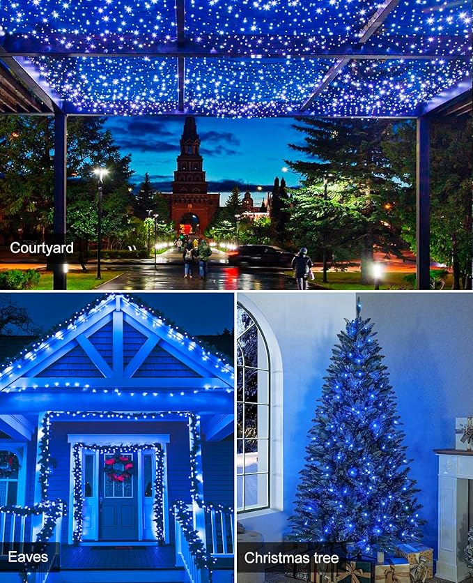 157FT 480 LED Christmas Lights Outdoor, Plug in Christmas Tree Lights Waterproof, 8 Modes Green Wire Fairy String Light for Indoor Home Patio Tree House Holiday Decorations, Blue