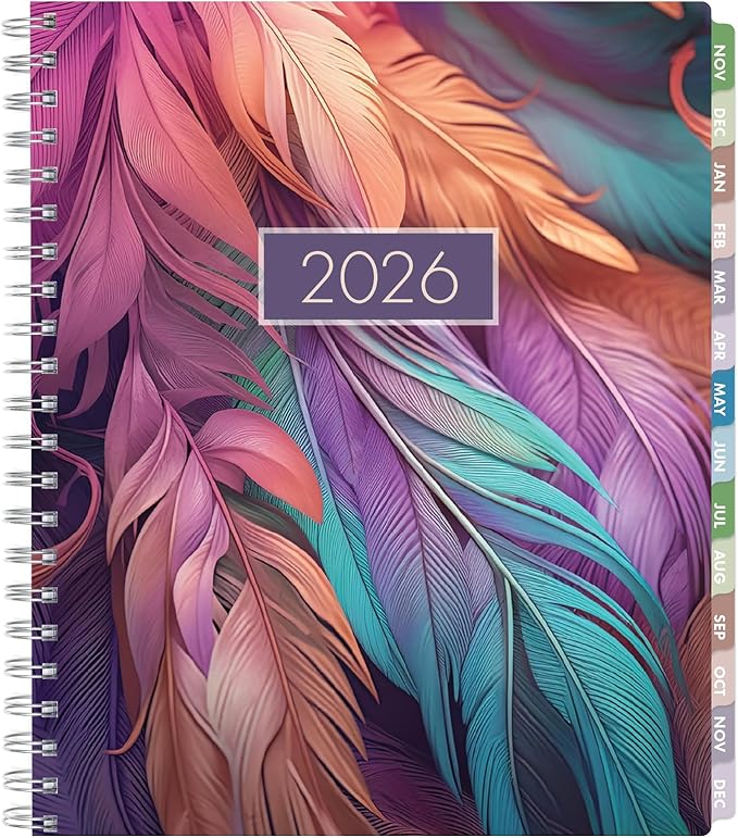 Essential PRO 2026 Daily, Weekly & Monthly Planner, 8.5"x11": 14 Months (Nov 2025 - Dec 2026) Monthly Tabs,Daily Tracking,Notes Pages,Storage Pocket,Bookmark w Sticky Notes (Pastel Peacock)