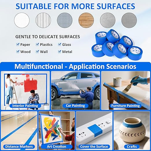 Re-Call Painters Tape 2 Inch Wide,24 Rolls Painting Tape,Blue Masking Tape 2 Inch 55 Yards,1320 Total Yards.