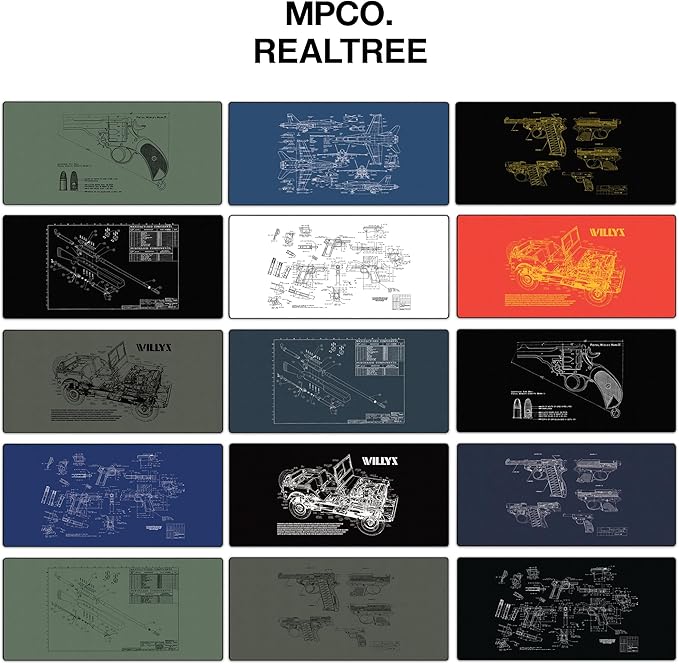 MPCO. Blueprints Large Gaming Desk Pad - 36" x 17" Duraglyde Fabric Pistol Webly Mark IV – Black Desk Mats - Non-Slip, Washable, Smooth Glide for Precision Gaming & Work