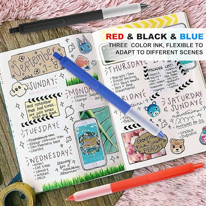 Pens Bulk, 50 Pcs Retractable Ballpoint Pens Medium Point (1.0mm) Rollerball Pens for Smooth Writing Women Men Gifts, (20Black&20Blue&10Red Ink) for Journaling School and Office Supplies Use