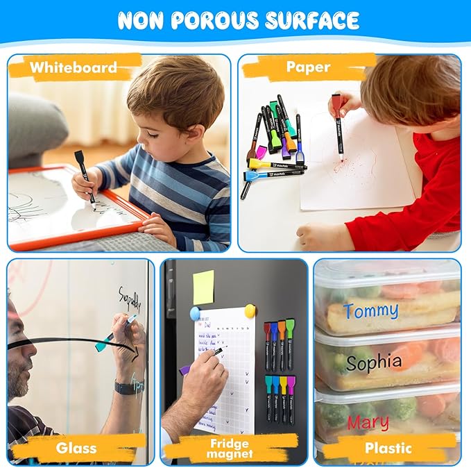 maxtek Dry Erase Markers - 6 Count Colorful Magnetic Dry Erase Markers Fine Tip with Eraser, Low Odor Whiteboard Markers for Calendar Boards