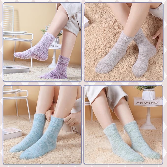 SISOSOCK 5 Pairs Fuzzy Soft Cozy Fluffy Socks for Women, Casual Warm Sleep Comfy Socks, Thick Winter Plush Gifts for Women