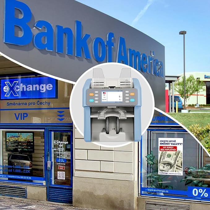 RIBAO MC-165 Two-Pocket Mixed Denomination Money Counter Machine, Value Counting, Blue Bill Counter Multi Currency,2 CIS/UV/MG/IR Counterfeit Detection for Bank, 4.3 inch Large Touch Screen