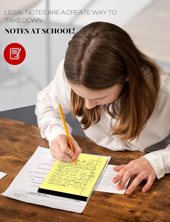 24 Pack Small Legal Pads 5x8 Yellow Note Pads 5x8 College Ruled Notepad Yellow Writing Pads 5x8 Small Pads of Paper Lined Paper Pads 80 GSM Paper Tablets 5x8" Lined Notepads With 30 Sheets Per Pad