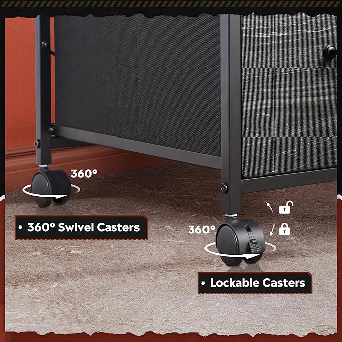 DEVAISE Mobile File Cabinet, Rolling Printer Stand with 3 Drawers, Fabric Vertical Filing Cabinet fits A4 or Letter Size for Home Office, Charcoal Black Wood Grain Print