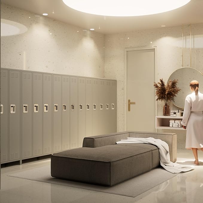 Metal Storage Locker with 3 Doors,Metal Locker for Employees with 9 Hooks for School Garage Office Gym Home,Assembly Required,Light Grey