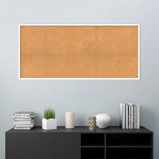 Amanti Art Natural Cork Board for Wall, 27x59 Vision Board with White Frame, Oversize Corkboard Office Decor for Home Organization, Modern Corkboard Pinboard to Display Items for Home Organization in