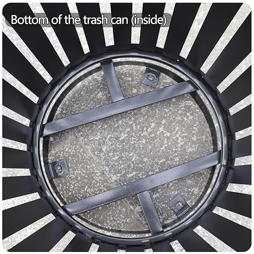 Outdoor Metal Slatted Trash Receptacle,Waste Receptacle,Commercial Trash Cans,Zone Round Garbage Bin,Square Hotel Street Patio Indoor Metal Stan (Big-Black)