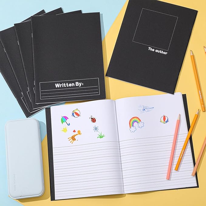 Henoyso 12 Pcs Primary Composition Notebook K-2 9 3/4 x 7 1/2 Inch Primary Journal, Back to School Supplies, Bulk Blank Writing Book for Kid to Write Draw Journal 60 Page Notebooks (Black)