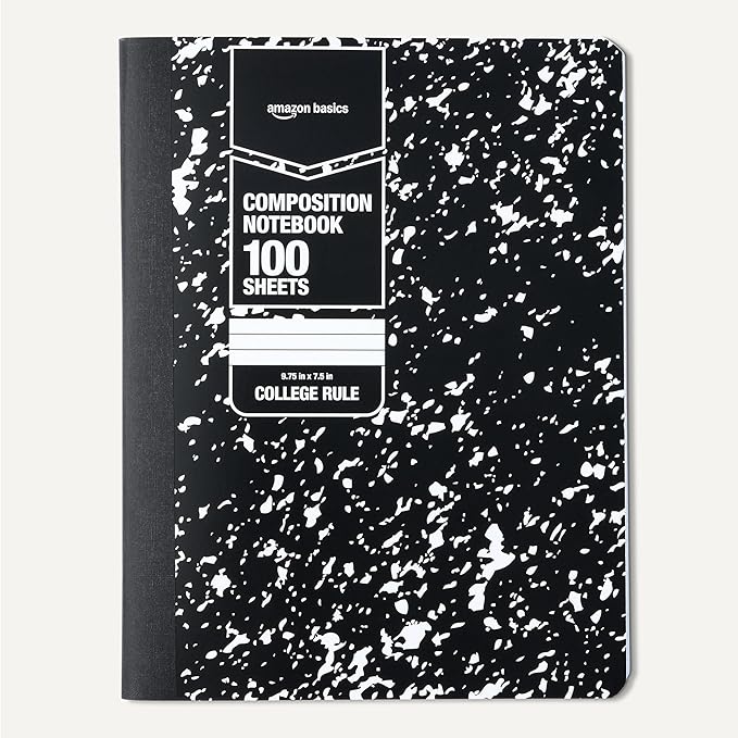 Amazon Basics Composition Notebook, College Ruled, 100 Sheets, 9.75" x 7.5", 12 pack, Marble Black