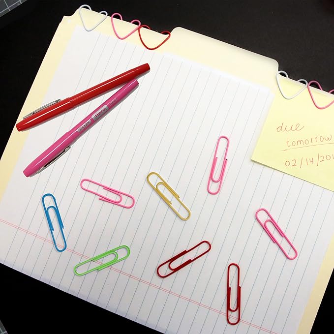 BAZIC Products Paper Clips – Assorted Color Jumbo 50mm, Color-Coated Metal Large Paper Clips for Office, Home, and School Use, 100/Pack, 2 Packs