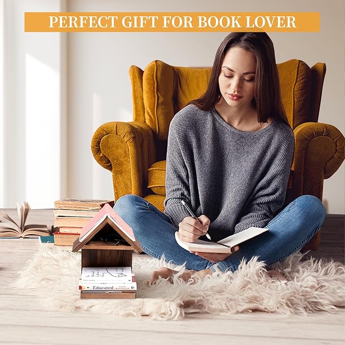 Floating Bedside Wood Bookshelf, Triangle Book Page Holder, Wooden Simple Bookcase for Bedroom Nightstand Library Office or Wall Decor Storage (Brown)