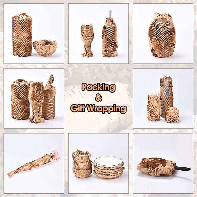 Honeycomb Packing Paper Pacific Mailer 12" x 65' Moving Paper Bubble Cushioning Wrap with 20 Fragile Sticker Labels