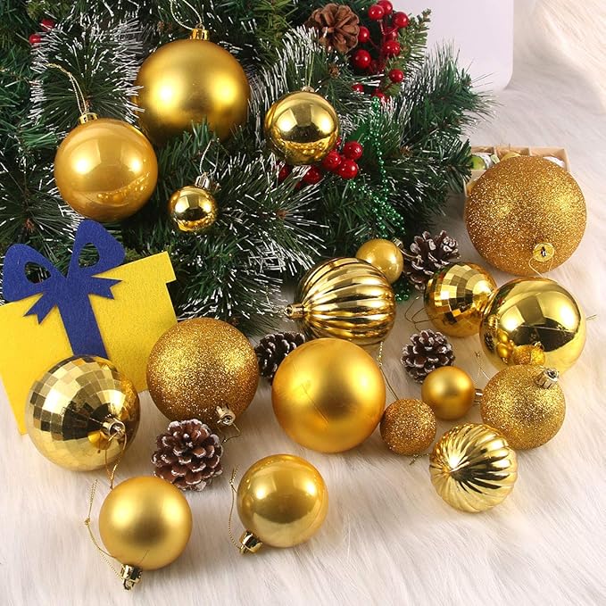 Gold Set of XL (4.0") 4PCS Christmas Balls - Christmas Tree Decoration Ornaments Shatterproof Hanging Balls for New Year Easter Valentine Holiday Decorations