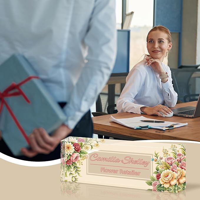 Ship Next Day Personalized Name Plate for Desk, Custom Acrylic Desk Name Sign, Office Appreciation Gifts for Women Men Coworkers Boss Teacher Employee (Flower-Rose)