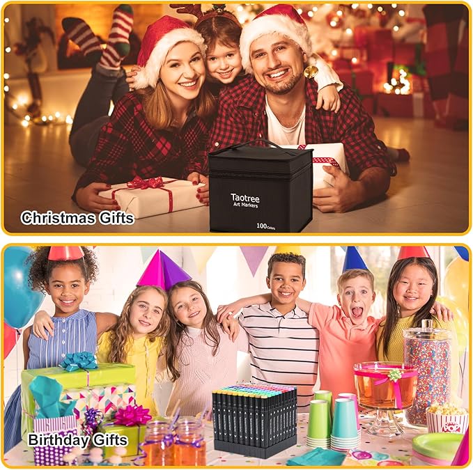 Taotree Alcohol Markers 100 Colors with Case & Holders, Dual Tips Art Coloring Markers Pens, Chisel & Fine Sketch Pens, Art Supplies for Artist Kids Adult Coloring Books Painting, Drawing, Sketching