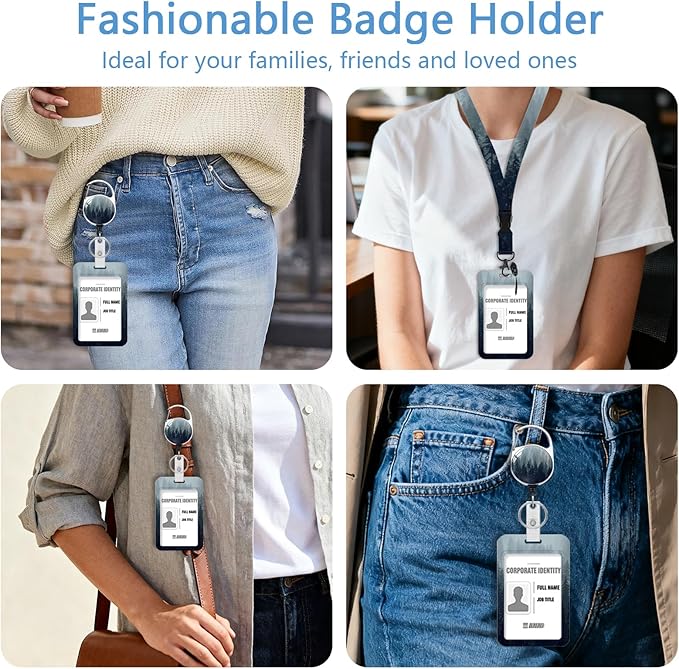 Misty Forest Badge Holder Reel Lanyard,ID Card Badge Holder Retractable Name Tag Clips for Doctor Nurse Teacher Office Student