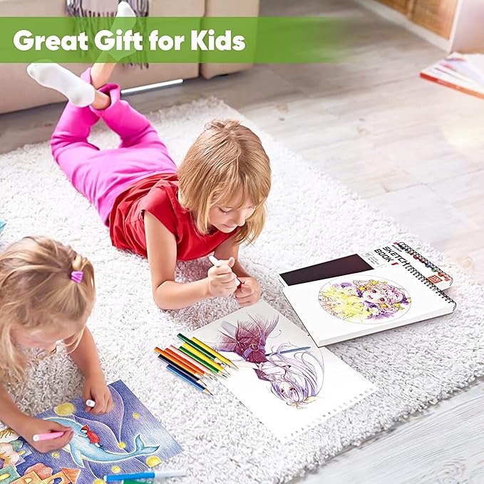 Professional Drawing Supplies for Sketch, Charcoal, Colored, Graphite, Pastel Pencils & Sticks. Soucolor 2-Pack 9" x 12" Sketch Book, 200 Sheets Spiral Bound 68lb/100gsm Paper for Kids Adults Artists