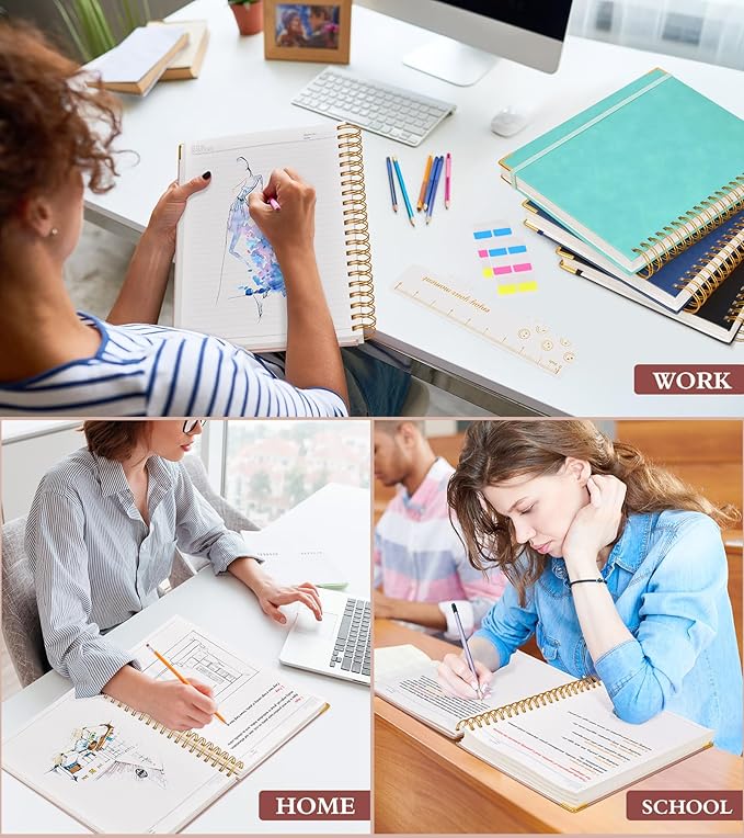 Spiral Notebook Journal 7.6” x 10”, 300 Pages Hardcover Leather Lined Journals for Women Men, B5 Large College Ruled Notebooks with 100 GSM Thick Paper, Spiral Journal for Writing Work School, Pink