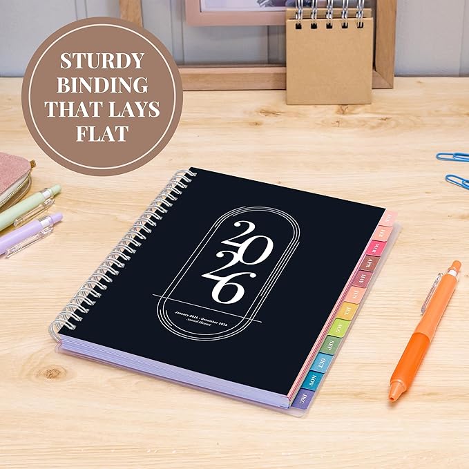 Rileys 2026 Planner, Agenda Planner With Weekly And Monthly View, Daily Agenda Book And Yearly Planners Calendar Book, Spiral Bound With Tabs, Notes, Goals And Holidays (Black, 8 x 6 in)