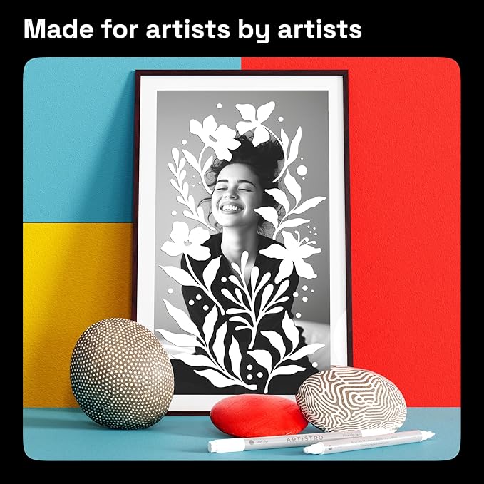 ARTISTRO 5 White Dual-Tip Acrylic Paint Pens for Rock, Ceramic, Glass, Wood, Fabric - White Markers for Acrylic Painting, 5mm Dot + 1mm Fine Tips