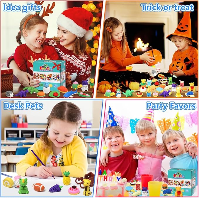 Animal Erasers for Kids 50 Pack Kid's Eraser Bulk Pull Apart Erasers 3D Puzzle Eraser Classroom Rewards and Prizes Class Treasure Box Kid Party Favors Back to School Supplies Gift