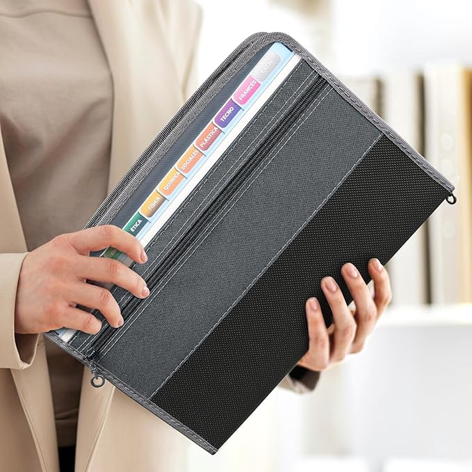 Sooez Accordion File Organizer with Safe Zipper, 8 Pocket Expanding File Folder with Front Pencil Pouch, Portable Monthly Paper Bill Tax Receipt Organizer, School Office Supplies, Letter Size, Purple