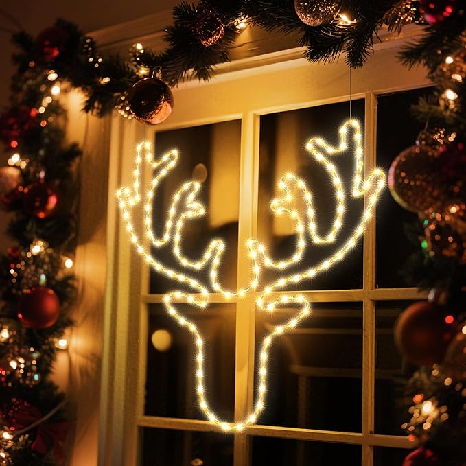 Joomer 32'' Christmas Lights Outdoor Waterproof LED Deer Decoration Neon with Timer for Outdoor Home Party Wall Hanging Light(Warm White)