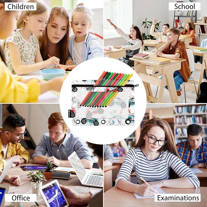 ZAZYXTJ Trucks Binder Pencil Pouchs 3 Ring with Zipper Clear Window Office Organizers bag for School Students Teacher Supplies 2 Pack