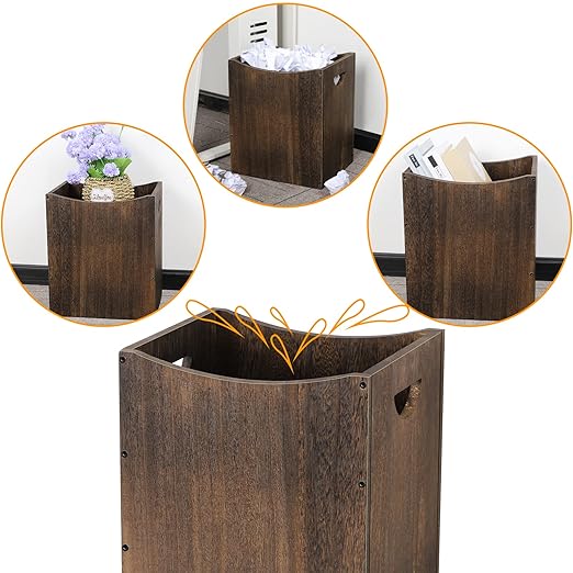 Wood Trash Can 5.3 Gallon Office Wastebasket Farmhouse Rectangular Garbage Can with Built-in Handles Small Trash Can for Bedroom Office Kitchen Bathroom Under Desk Large Storage