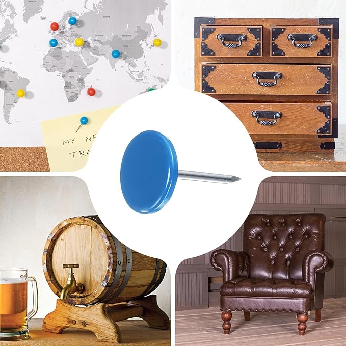 uxcell 120Pcs Push Pins, 11mmx13mm Round Flat Head Decorative Thumb Tacks Upholstery Tacks for Cork Board Office Wall Hangings, Blue