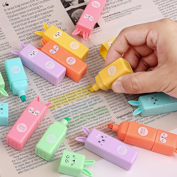 Leery Cute Rabbit Highlighters, 6 Chisel Tip Macaron Colors, Kawaii Aesthetic Pastel Marker Pens for School, Journaling, Note Taking, Office & Drawing Supplies (24)