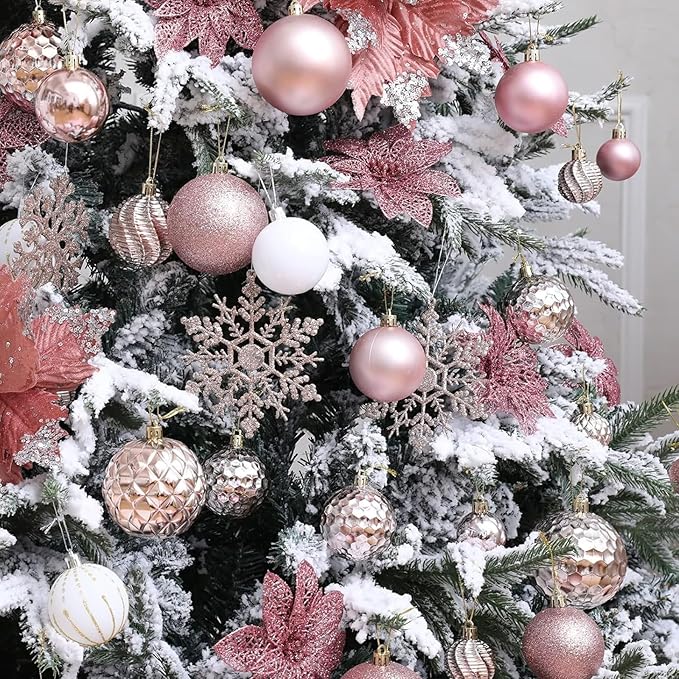 Christmas Balls Ornaments -36pcs Shatterproof Christmas Tree Decorations with Hanging Loop for Xmas Tree Wedding Holiday Party Home Decor,6 Styles in 3 Sizes(Rose Gold)