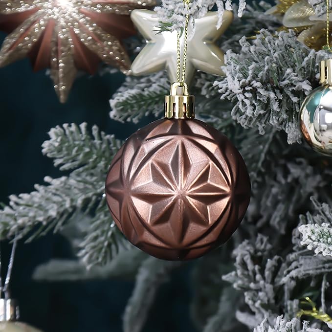 82Pcs Brown and Gold Christmas Ornaments Set, Shatterproof Medium Christmas Ball Ornaments, Christmas Decorations Hanging Ornaments for Xmas Trees, Holiday, Party Decor (Brown & Gold)