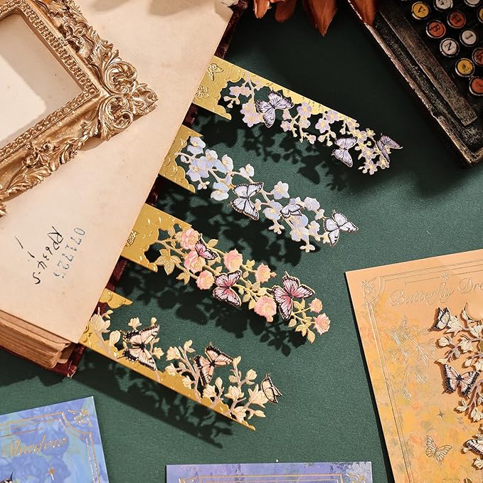 4pcs Metal Bookmarks, Butterfly Flower Theme Pretty Book Marks for Reading Women, Cute Book Markers for Writers, Kids, Teens, Men Readers, Reading Accessories Gifts for Book Lovers