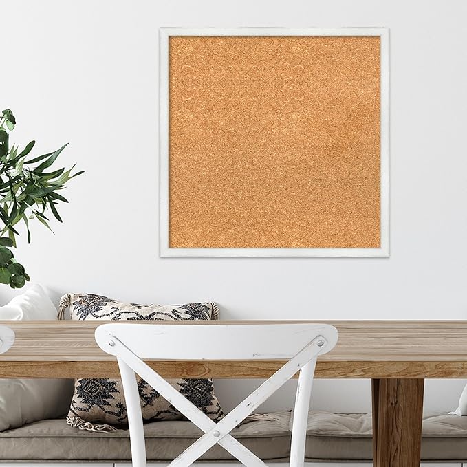 Amanti Art Natural Cork Board for Wall, 21x21 Vision Board with White Frame, Medium Corkboard Office Decor for Home Organization, Country Rustic Corkboard Pinboard to Display Items for Home