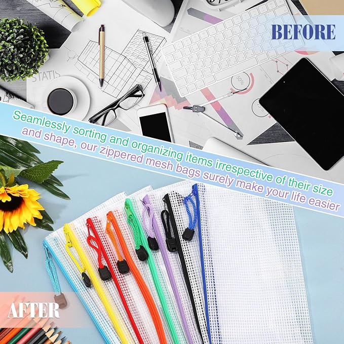 Jetec 32 Pcs Mesh Zipper Bags Toy Storage Bikini Organizer Bag Bolsas Para Guardar Trajes De Baño Waterproof Zipper Reusable Pouch Puzzle Multipurpose for Storage Office(Sweet Color,9.5 x 4.5 Inch)
