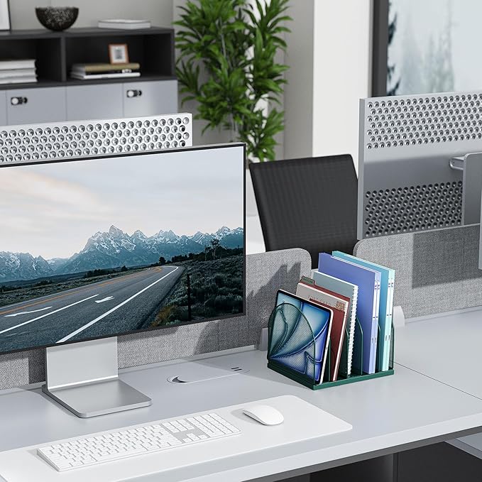 gianotter Desktop File Organizer, Desk Organizer with 5 Compartments, Paper Organizer for Desk, Workspace Organizers for Office Supplies (Green)