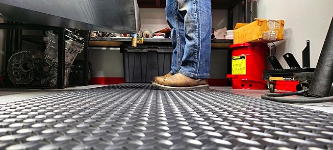 Rhino Mats, American Classic Diamond Anti-Fatigue Mats, Industrial Ergonomic Comfort Standing Mat for Work, Home, Garage, Office, Kitchen or Anywhere (Black 9/16" Thick, 4 FT. x 11 FT.)