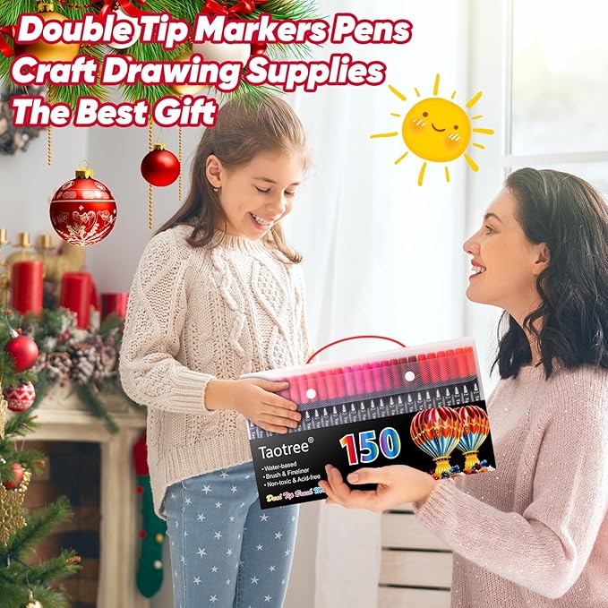 Taotree 150 Colors Dual Tip Art Markers Pens for Adult Coloring Book, Artist Fine & Brush Tip Coloring Markers Drawing Pen for Journaling Note Taking Lettering Calligraphy Craft Art Supplies Set