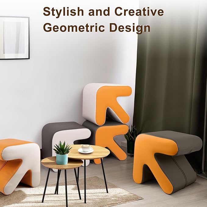 H&B Luxuries Ottoman, Foot Stool with Creative Shape, Napa Leather Ottomans, Removable Outer Foot Rest, No Assembly Required, Ottoman for Living Room, Bedroom, Entrance, Gray Yellow